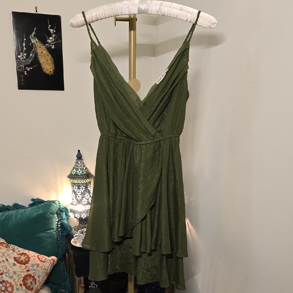 Olive Green Shirred Layered Top/mini